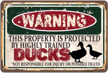 8x12 inch Ducks Metal Sign, Warning This Property Protected by Ducks Vintage