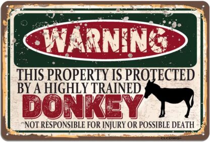 8x12 inch Donkey Metal Sign, Warning This Property Protected by Donkey Vintage