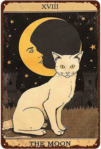 8x12 inch Cat Vintage Tin Signs - Tarot Card The Moon XVIII Metel Signs