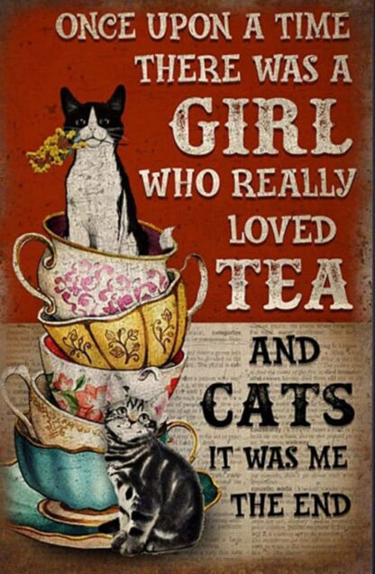 8x12 inch Vintage Metal Tin Sign Cat Poster, Once Upon A Time There Was A Girl