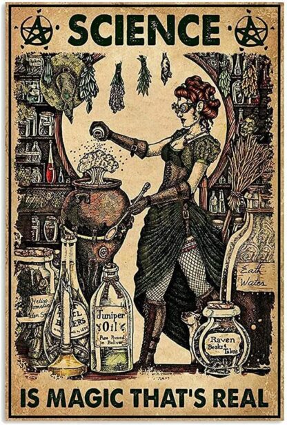 8x12 inch Witch Sign Science is Magic Vintage Tin Sign Metal Poster