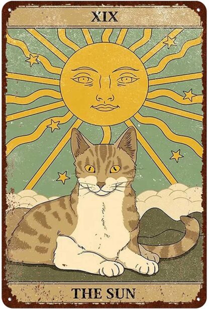 8x12 inch Cat Vintage Tin Signs - Tarot Card The Sun XIX Metel Signs