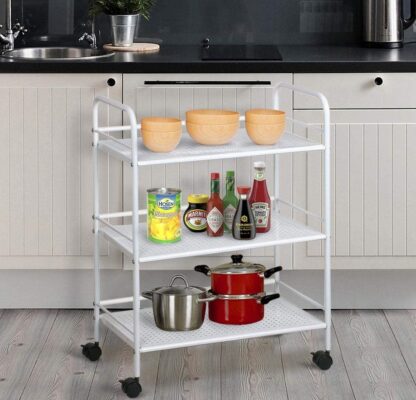 3 Tier White Trolley Cart, Tray and Metal Frame