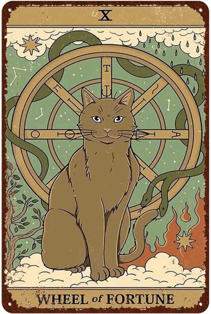 8x12 inch Cat Vintage Tin Signs - Tarot Card Wheel of Fortune x Metel Signs