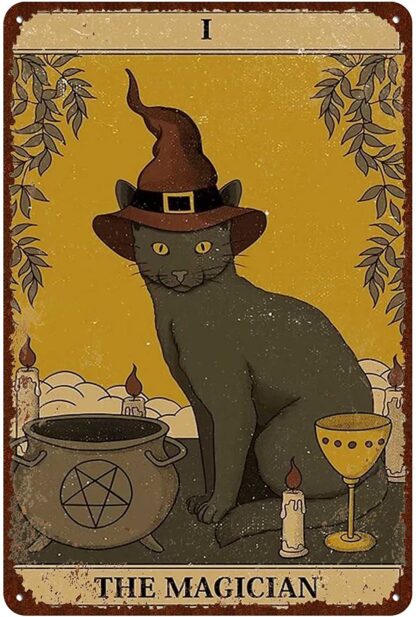 8x12 inch Cat Vintage Tin Signs - Tarot Card The Magician i Metel Signs