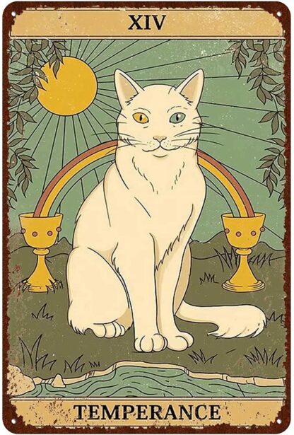 8x12 inch Cat Vintage Tin Signs - Tarot Card Temperance XIV Metel Signs