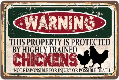 8x12 inch Chickens Metal Sign, Warning This Property Protected by Chickens Vintage