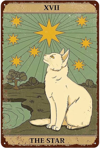 8x12 inch Cat Vintage Tin Signs - Tarot Card The Star xvii Metel Signs