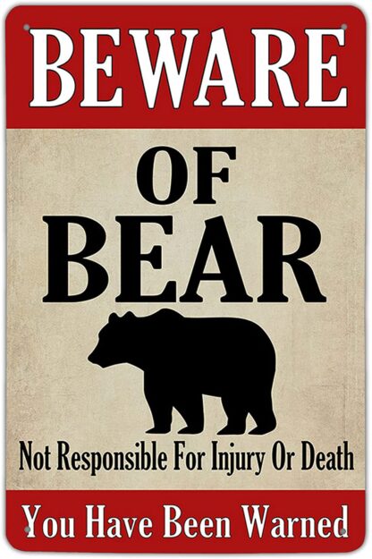 8x12 inch Beware of Bear Metal Sign, Bear Warning Sign