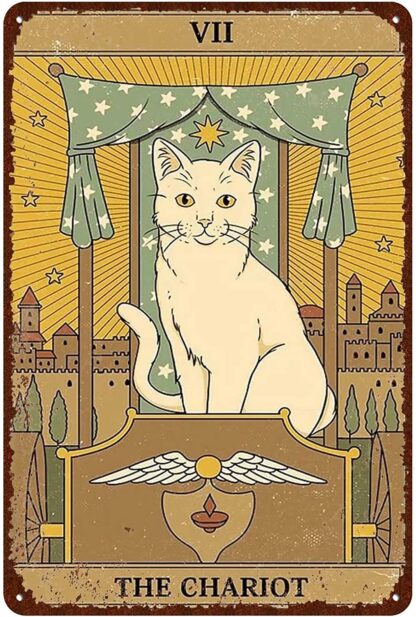 8x12 inch Cat Vintage Tin Signs - Tarot Card The Chariot VII Metel Signs