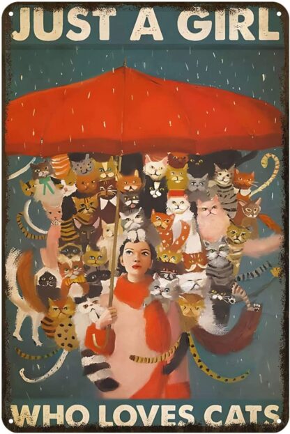 8x12 inch Cats Vintage Tin Sign Just A Girl Who Loves Cats Retro