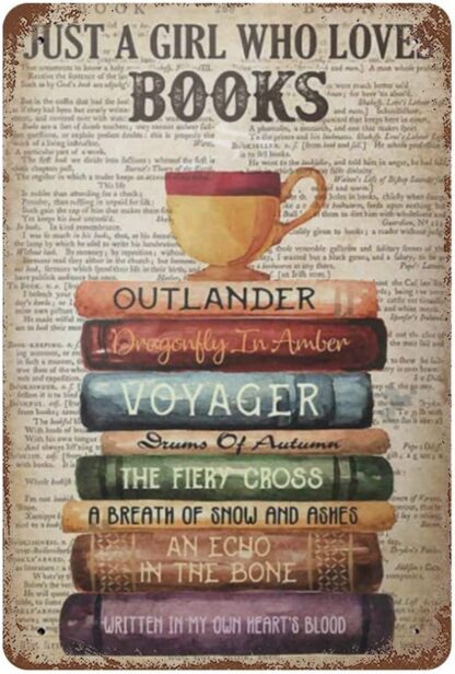 8x12 in Outlander Dragonfly in Amber Just A Girl Who Loves Books Room Tin Signs