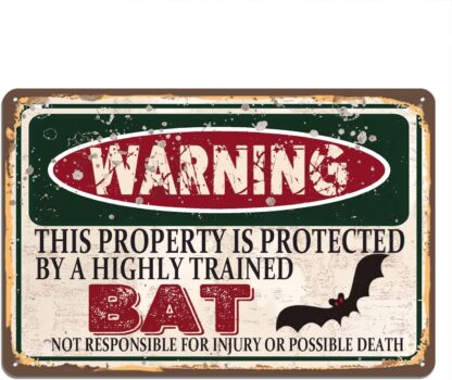 8x12 inch Bat Metal Sign, Funny Wall Sign, Warning This Property Protected