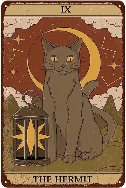 8x12 inch Cat Vintage Tin Signs - Tarot Card The Hermit ix Metel Signs