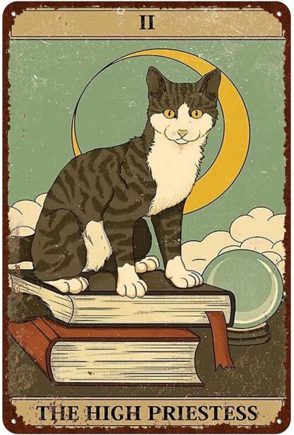 8x12 inch Cat Vintage Tin Signs - Tarot Card The High Priestess ii Metel Signs