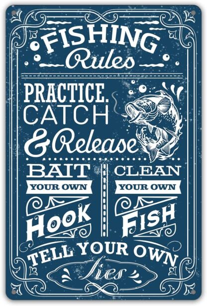 8x12 inch Funny Fishing Rules Metal Tin Sign