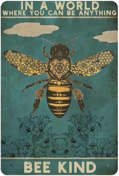 8x12 inch Bee tin Sign Honey Bee Print tin Sign Modern Print Aluminum Sign