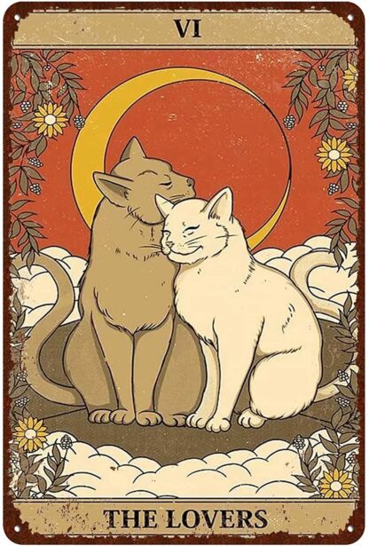 8x12 inch Cat Vintage Tin Signs - Tarot Card The Lovers vi Metel Signs