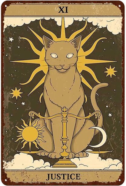 8x12 inch Cat Vintage Tin Signs - Tarot Card Justice xi Metel Signs