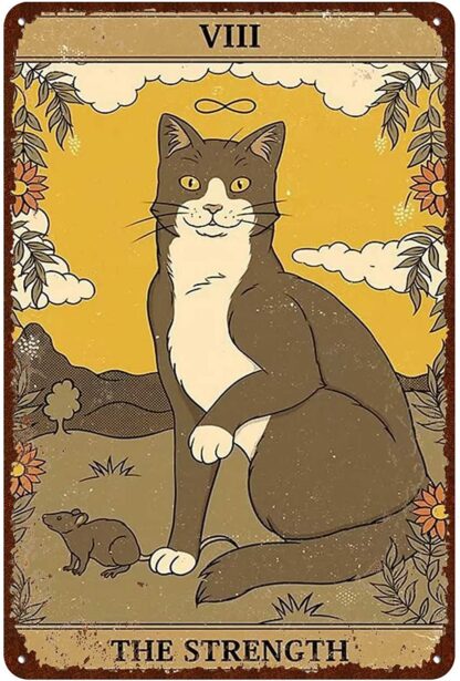 8x12 inch Cat Vintage Tin Signs - Tarot Card The Strength VIII Metel Signs