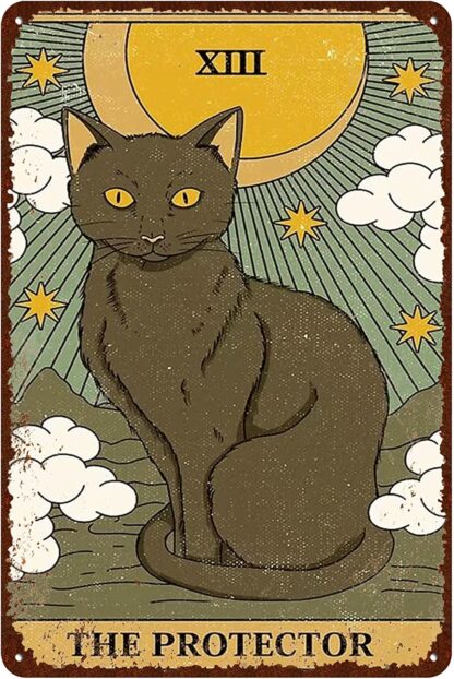 8x12 inch Cat Vintage Tin Signs - Tarot Card The Protector XIII Metel Signs