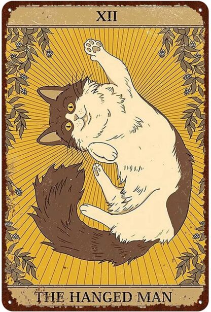 8x12 inch Cat Vintage Tin Signs - Tarot Card The Hanged Man XII Metel Signs