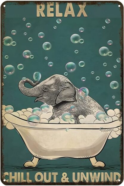 8x12 inch Elephant Tin Signs Vintage Relax Chill Out and Unwind Metal Tin Sign