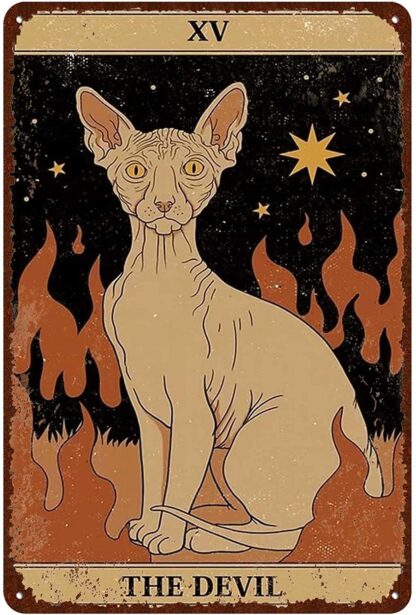 8x12 inch Cat Vintage Tin Signs - Tarot Card The Devil xv Metel Signs