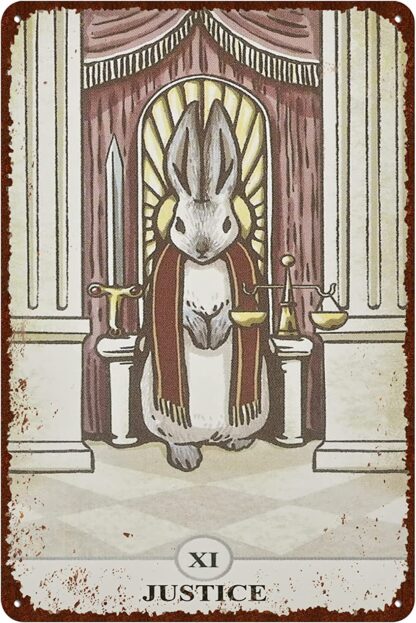 8x12 inch Vintage Rabbit Tin Signs - Funny Tarot Cards Justice xi Metel Signs