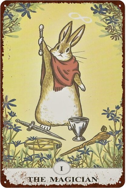 8x12 inch Vintage Rabbit Tin Signs - Funny Tarot Cards The Magician ix Metel Signs