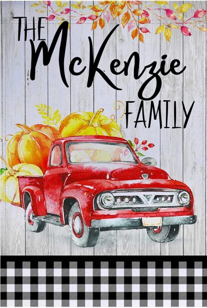 8x12 inch Fall Red Pickup Truck Fall Autumn Garden Pumpkin Outdoor Vintage