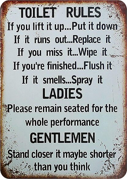 8x12 inch Metal Sign Rules Toilet Rules Wall Art