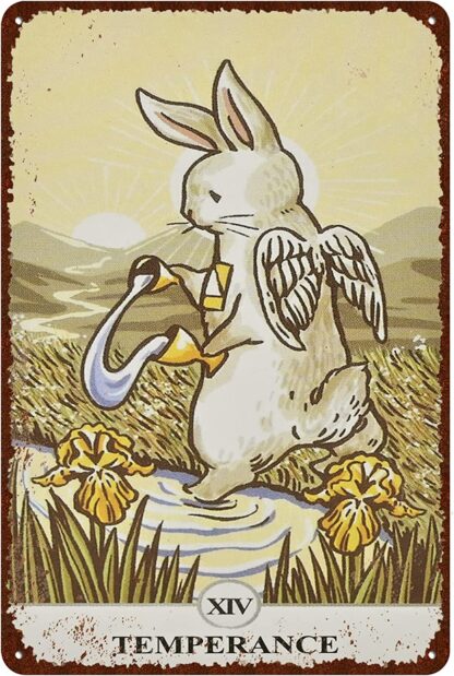 8x12 inch Vintage Rabbit Tin Signs - Funny Tarot Cards Temperance XIV Metel Signs