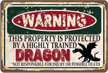 8x12 inch Dragon Metal Sign, Warning This Property Protected by Dragon Vintage