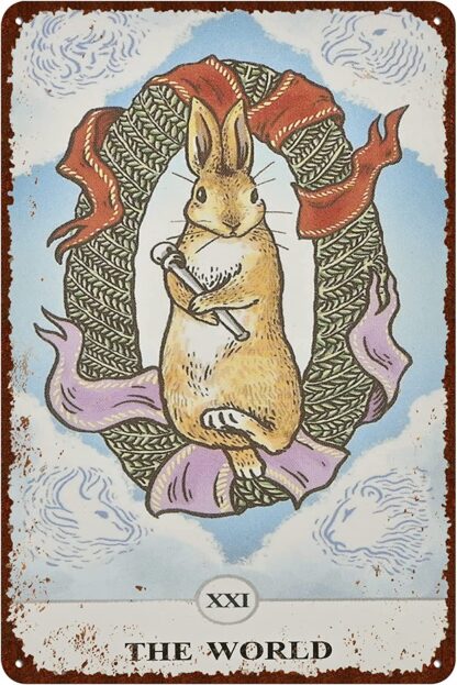 8x12 inch Vintage Rabbit Tin Signs - Funny Tarot Cards The World xxi Metel Signs