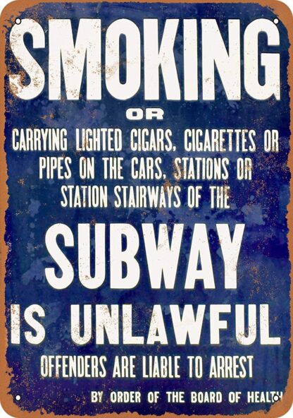 8x12 inch Nice Tin Sign Metal Sign No Smoking in The New York Subway Vintage