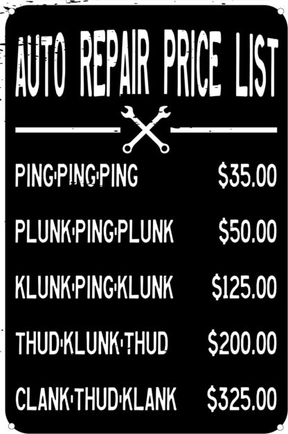 8x12 inch Auto Repair Price List Funny Tin Sign