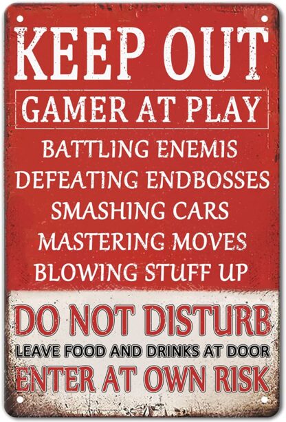 8x12 inch Gaming Room Sign Bedroom Door Tin Signs Keep Out Gamer At Play Do Not