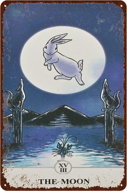 8x12 inch Vintage Rabbit Tin Signs - Funny Tarot Cards The Moon XVIII Metel Signs