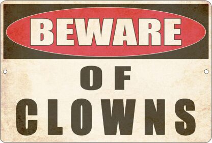 8x12 inch Funny Tin Sign Man Cave Bar Yard Wall Warning Beware of Clowns