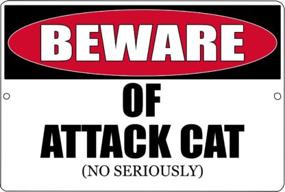 8x12 inch Funny Beware of Attack Cat Metal Tin Sign