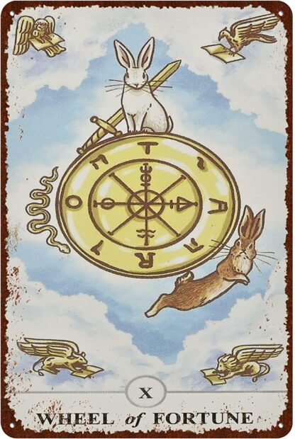 8x12 inch Vintage Rabbit Tin Signs - Funny Tarot Cards Wheel of Fortune x Metel Signs