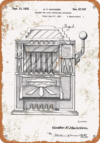 8x12 inch Nice Tin Sign Metal Sign 1932 Slot Machine Patent Vintage Look