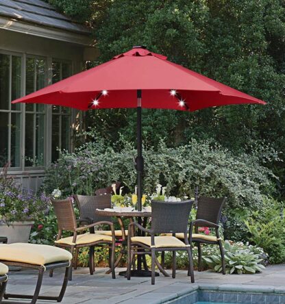 7.5FT Red Solar Powered Patio Umbrella - UV Protection Market Table Umbrella