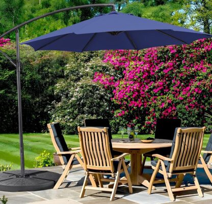 9FT Blue Patio Offset Umbrella - Cantilever Hanging Outdoor Umbrellas