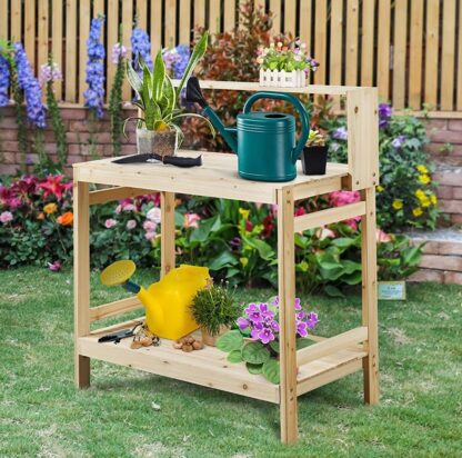 Natrual Wood Garden Potting Bench Table Solid Wood Work Station