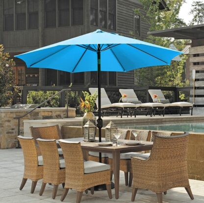 9FT Sky Blue Patio Garden Umbrella with 22L Fillable Base