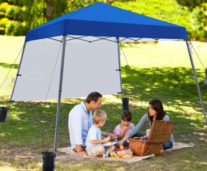 Blue Pop Up Canopy Tent with 1 Sun Shade Wall, Lightweight Instant Tent