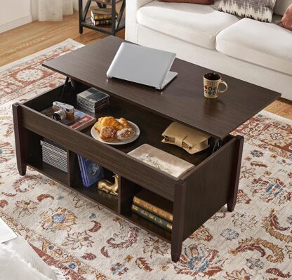 Brown Lift Top Coffee Table with Hidden Compartment &amp