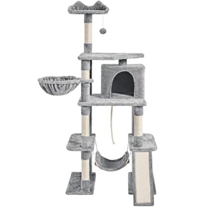 70in Light Gray Large Cat House Cat Tower Furniture with Padded Platform - Image 7